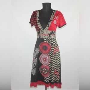 Y2K 90’s Desigual Huesca Red & Black Mixed Print Dress Size Medium